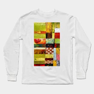 Abstract Color Study with Checkerboard and Stripes Long Sleeve T-Shirt